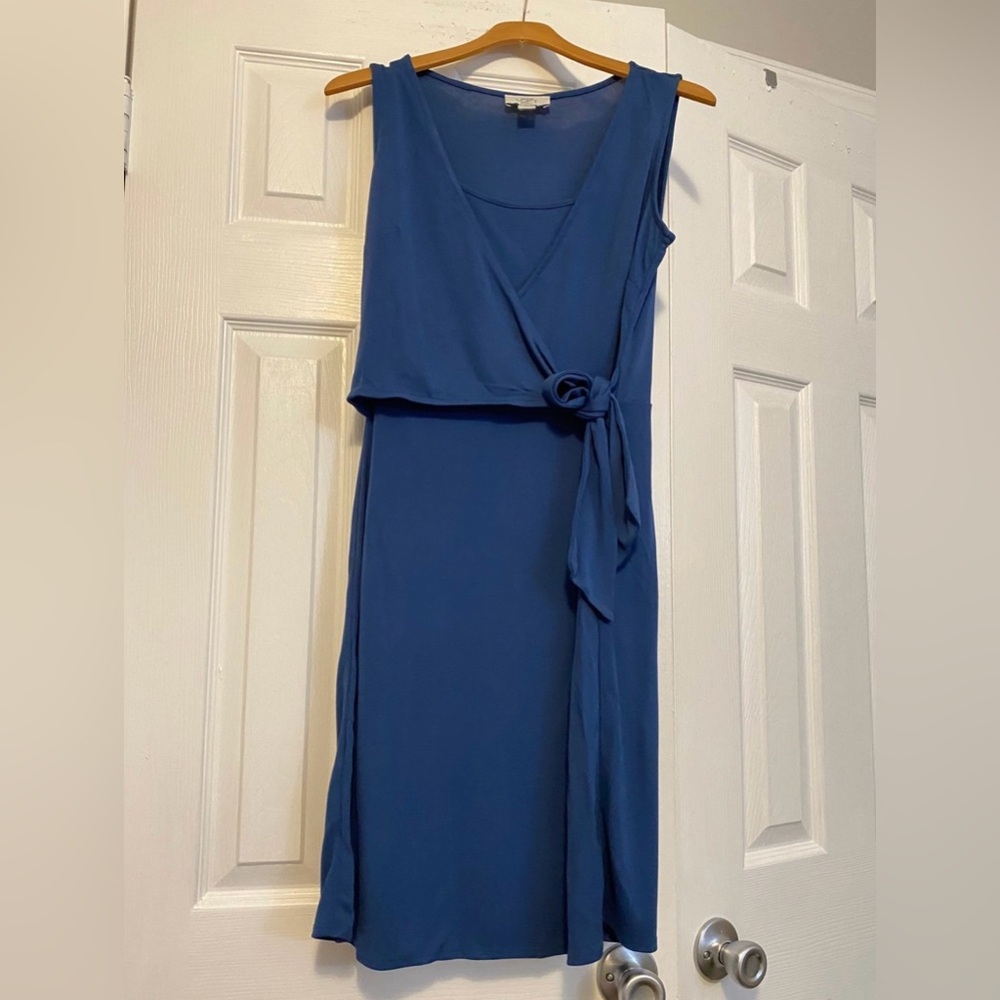 LOFT Blue Wrap Sleeveless Tie Midi Dress Size 2 Petite